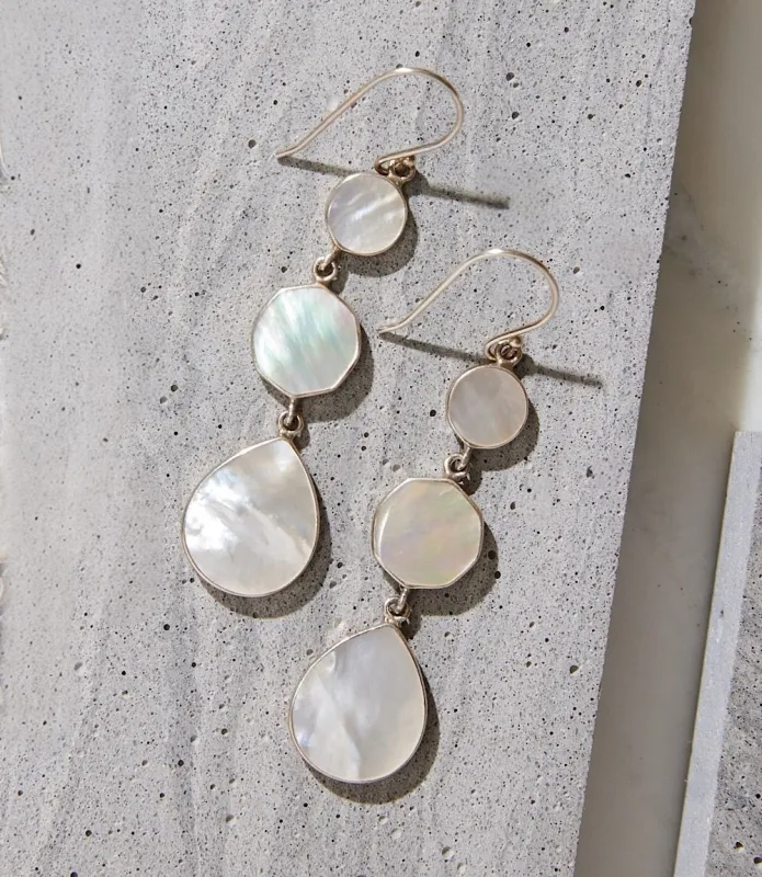 Triple Drop Mother of Pearl Earrings made by Karen Kane