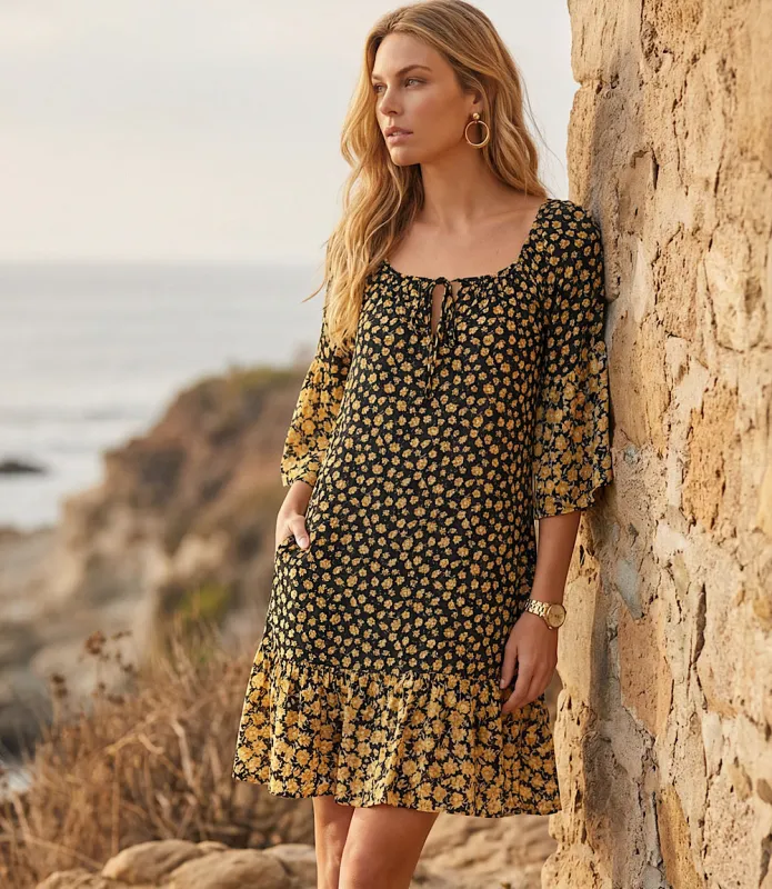 Contrast Ruffle Hem Dress made by Karen Kane