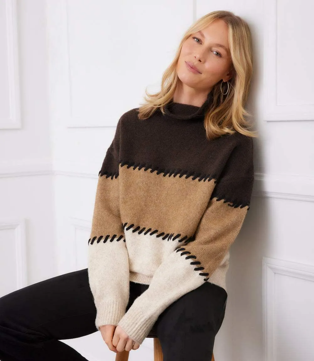 Contrast Stitch Mock Neck Colorblock Sweater sold by Karen Kane product image thumbnail 2