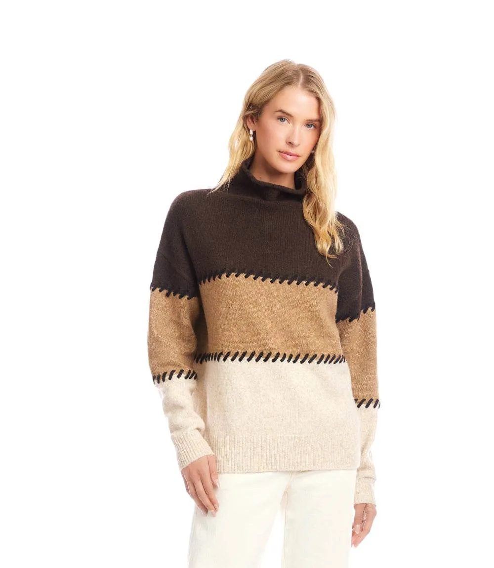 Contrast Stitch Mock Neck Colorblock Sweater sold by Karen Kane product image thumbnail 3