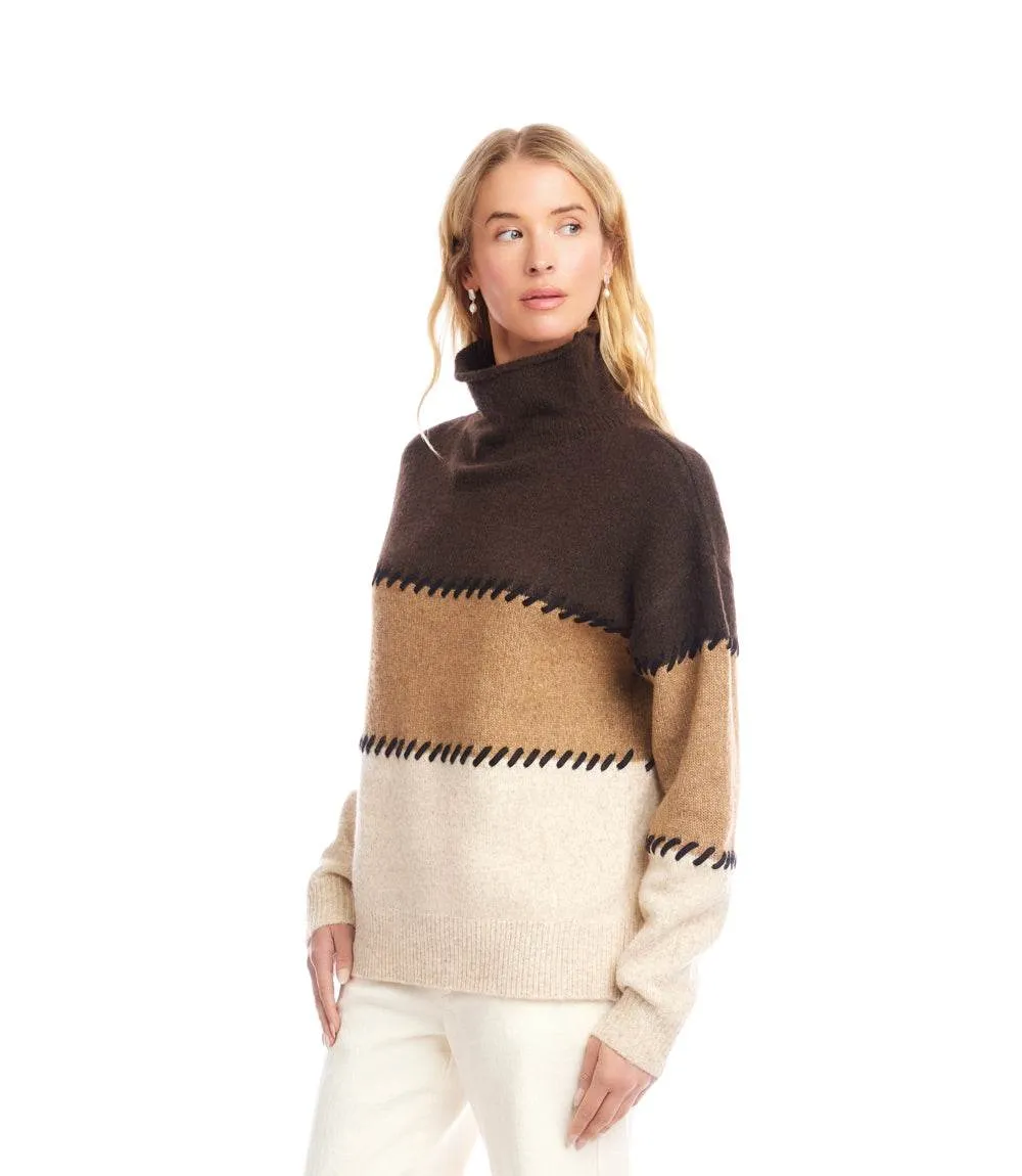 Contrast Stitch Mock Neck Colorblock Sweater sold by Karen Kane product image thumbnail 4