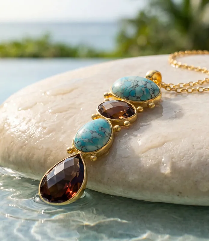 Mixed Turquoise Gemstone Drop Necklace made by Karen Kane