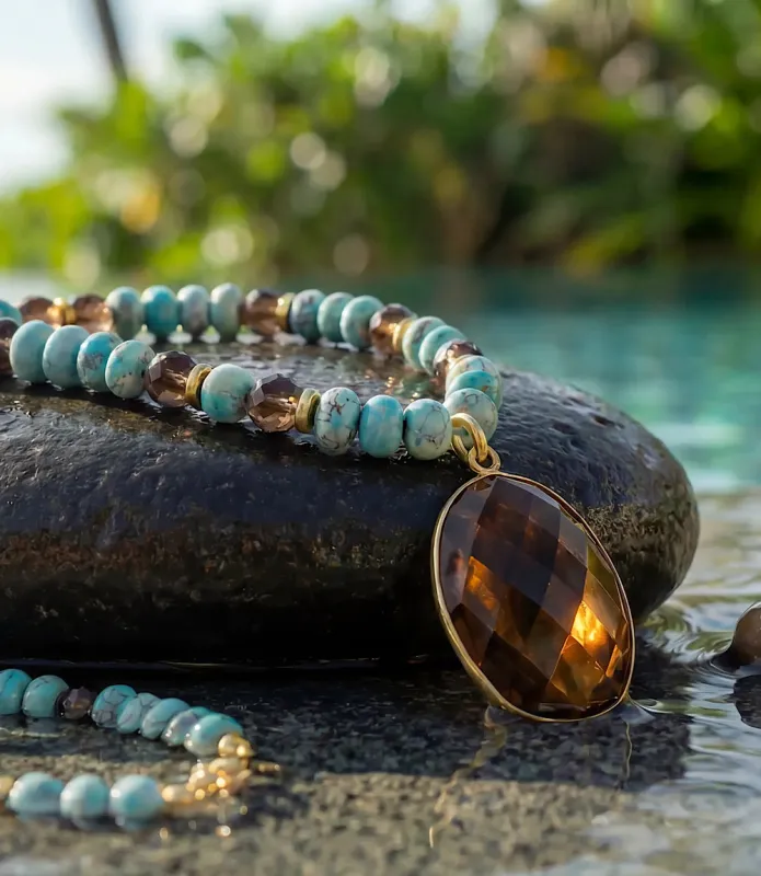 Gemstone Pendant Beaded Turquoise Necklace made by Karen Kane
