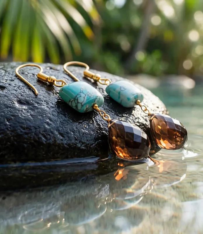 Mixed Turquoise Gemstone Drop Earrings made by Karen Kane