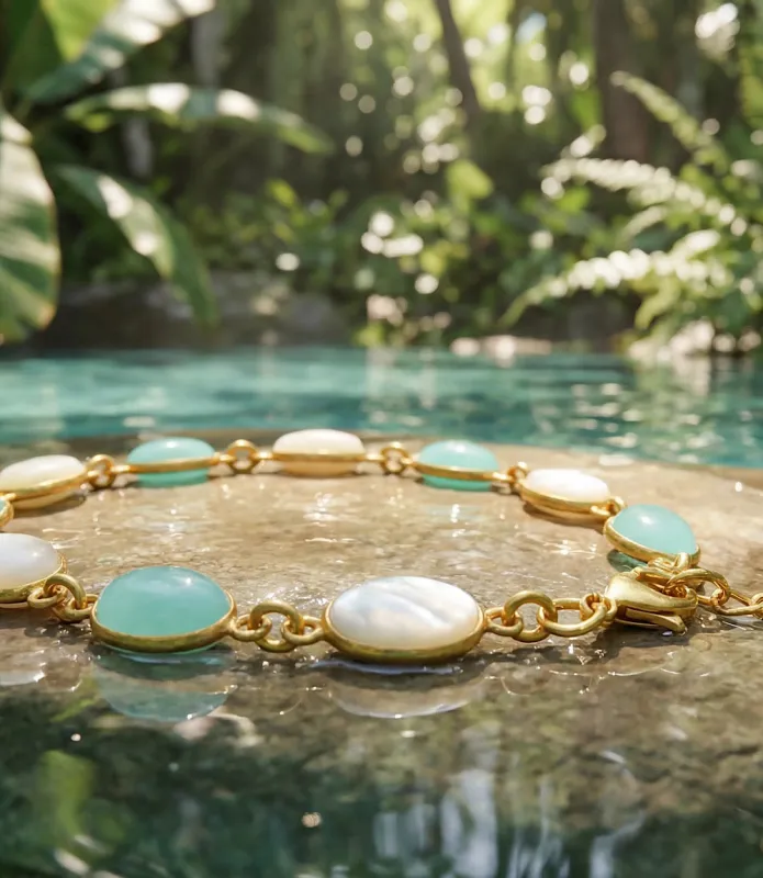 Turquoise And Pearl Beaded Bracelet made by Karen Kane