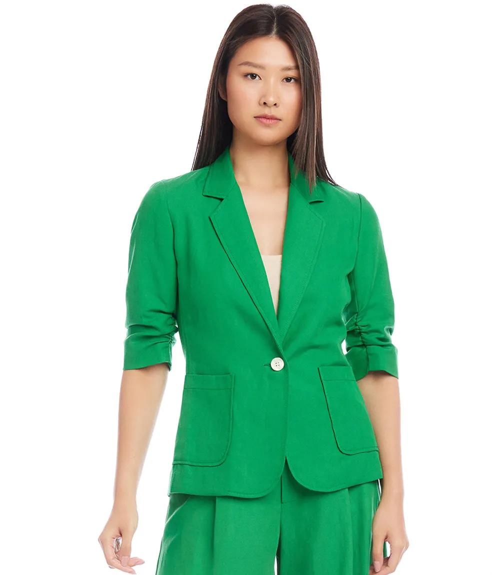 Ruched Sleeve Jacket sold by Karen Kane
