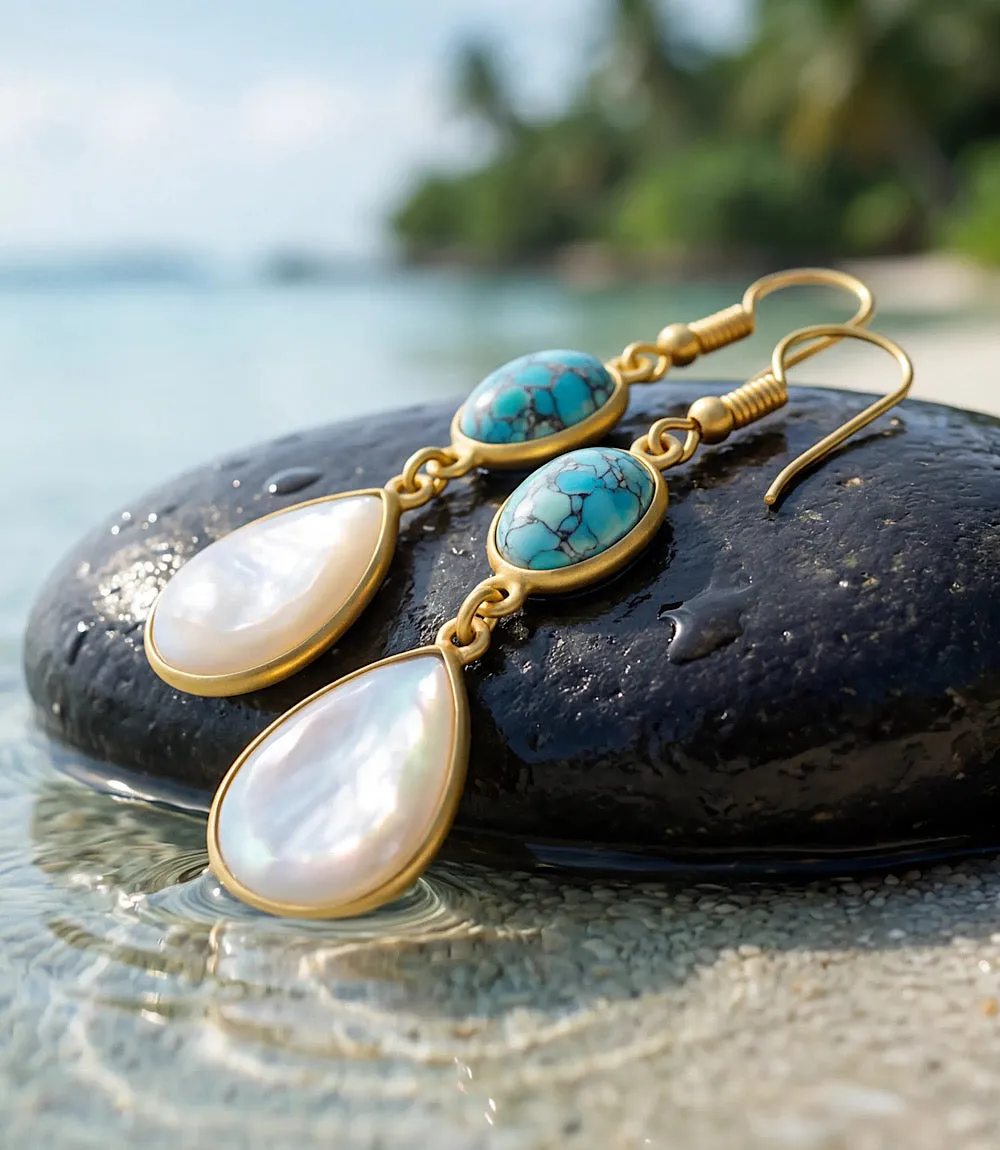 Turquoise And Pearl Teardrop Earrings sold by Karen Kane product image thumbnail 2
