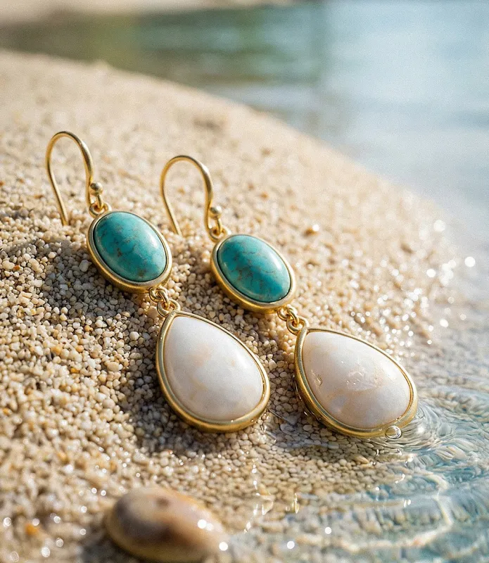 Turquoise And Pearl Teardrop Earrings made by Karen Kane