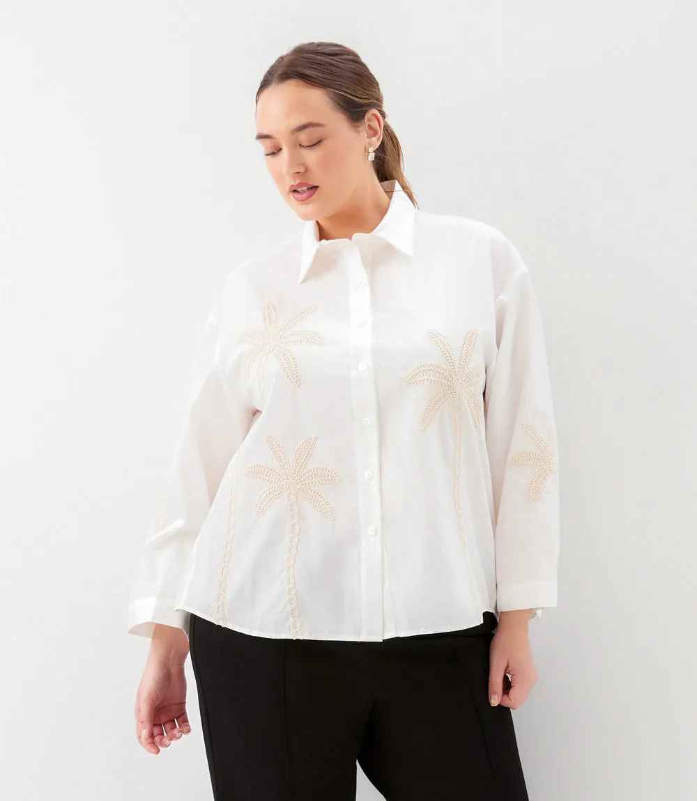 Plus Size Bell Sleeve Embroidered Palm Tree Shirt sold by Karen Kane product image thumbnail 2