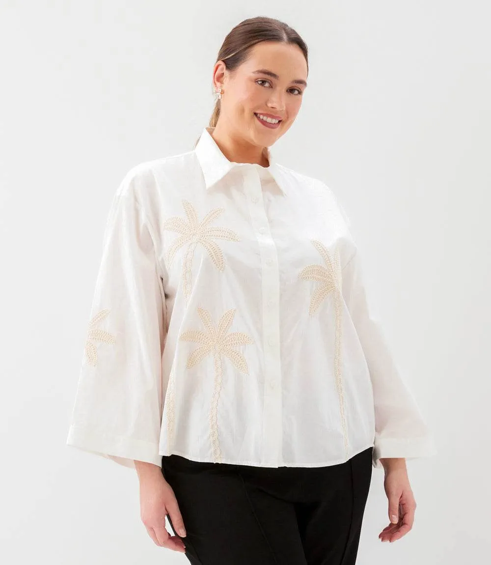 Plus Size Bell Sleeve Embroidered Palm Tree Shirt sold by Karen Kane product image thumbnail 3