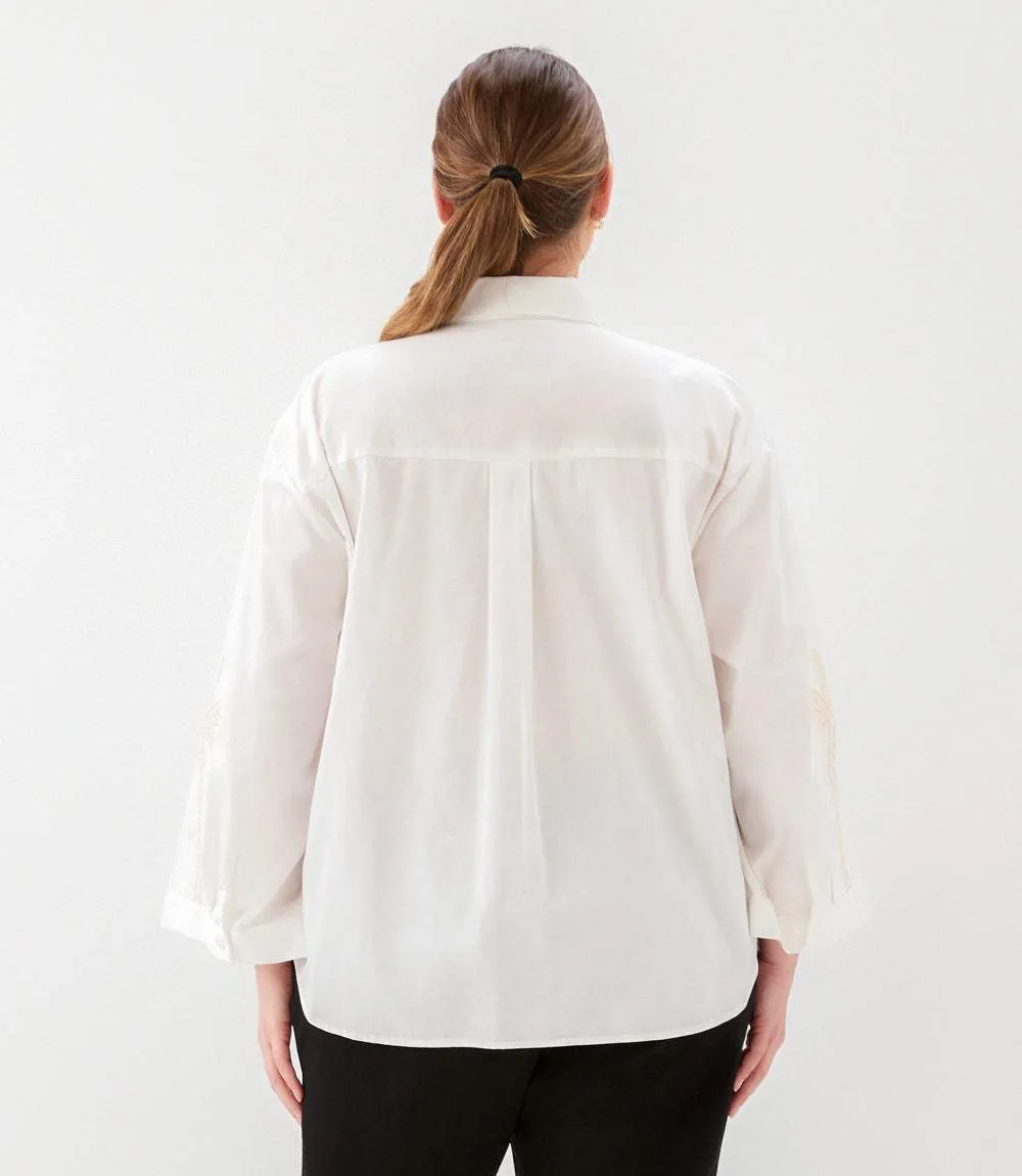 Plus Size Bell Sleeve Embroidered Palm Tree Shirt sold by Karen Kane product image thumbnail 4