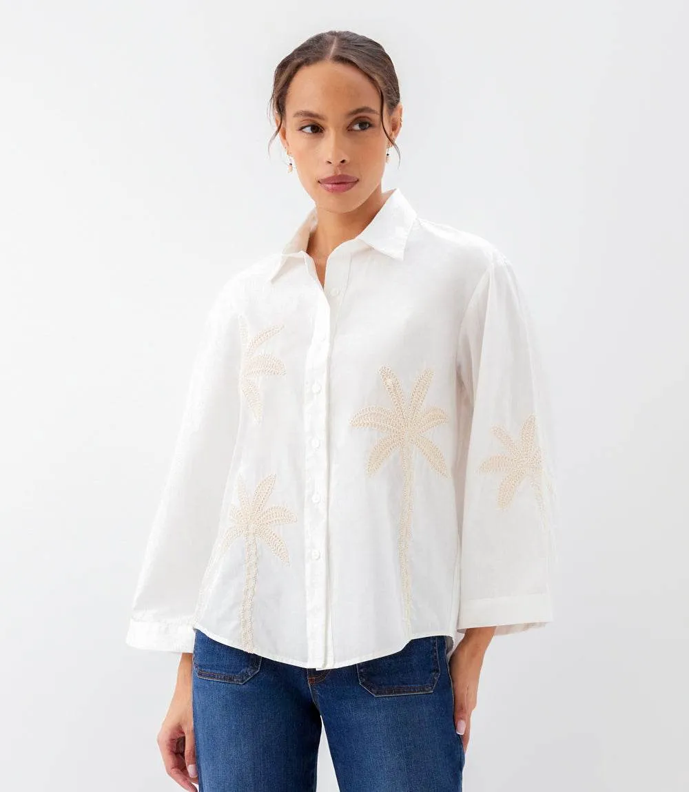 Bell Sleeve Embroidered Palm Tree Shirt sold by Karen Kane product image thumbnail 4