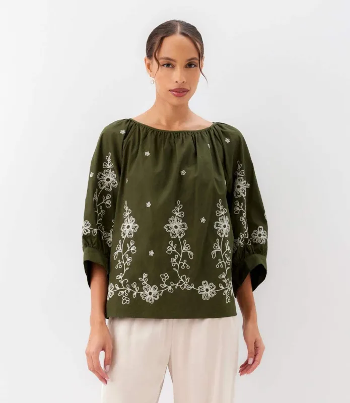 Embroidered Blouson Sleeve Top made by Karen Kane