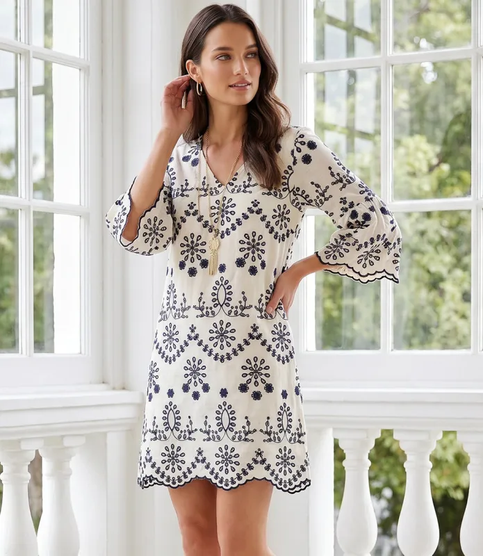 Flare Sleeve Embroidered Dress made by Karen Kane
