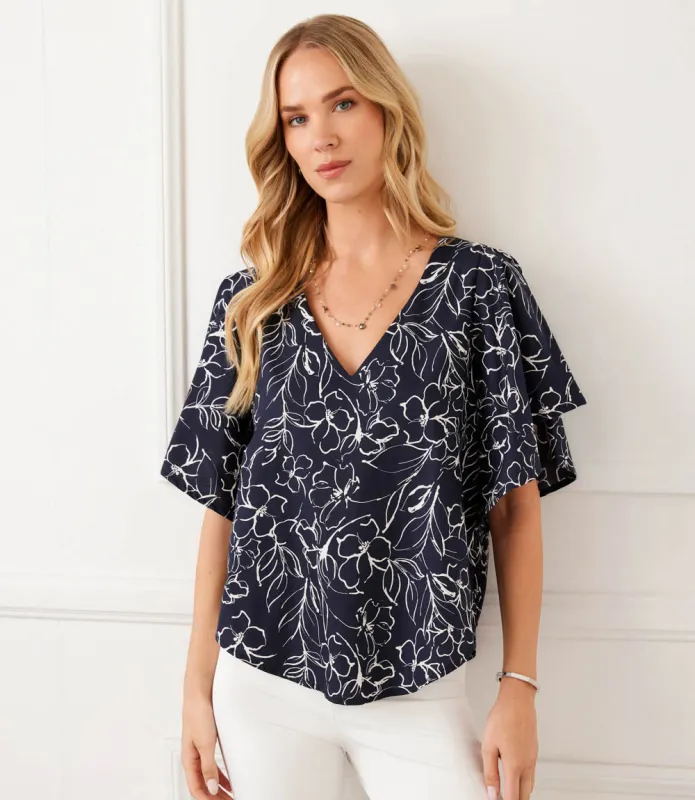 Flutter Sleeve V-Neck Top made by Karen Kane