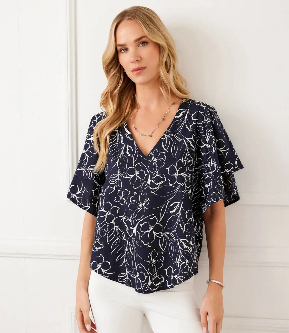 Flutter Sleeve V-Neck Top sold by Karen Kane