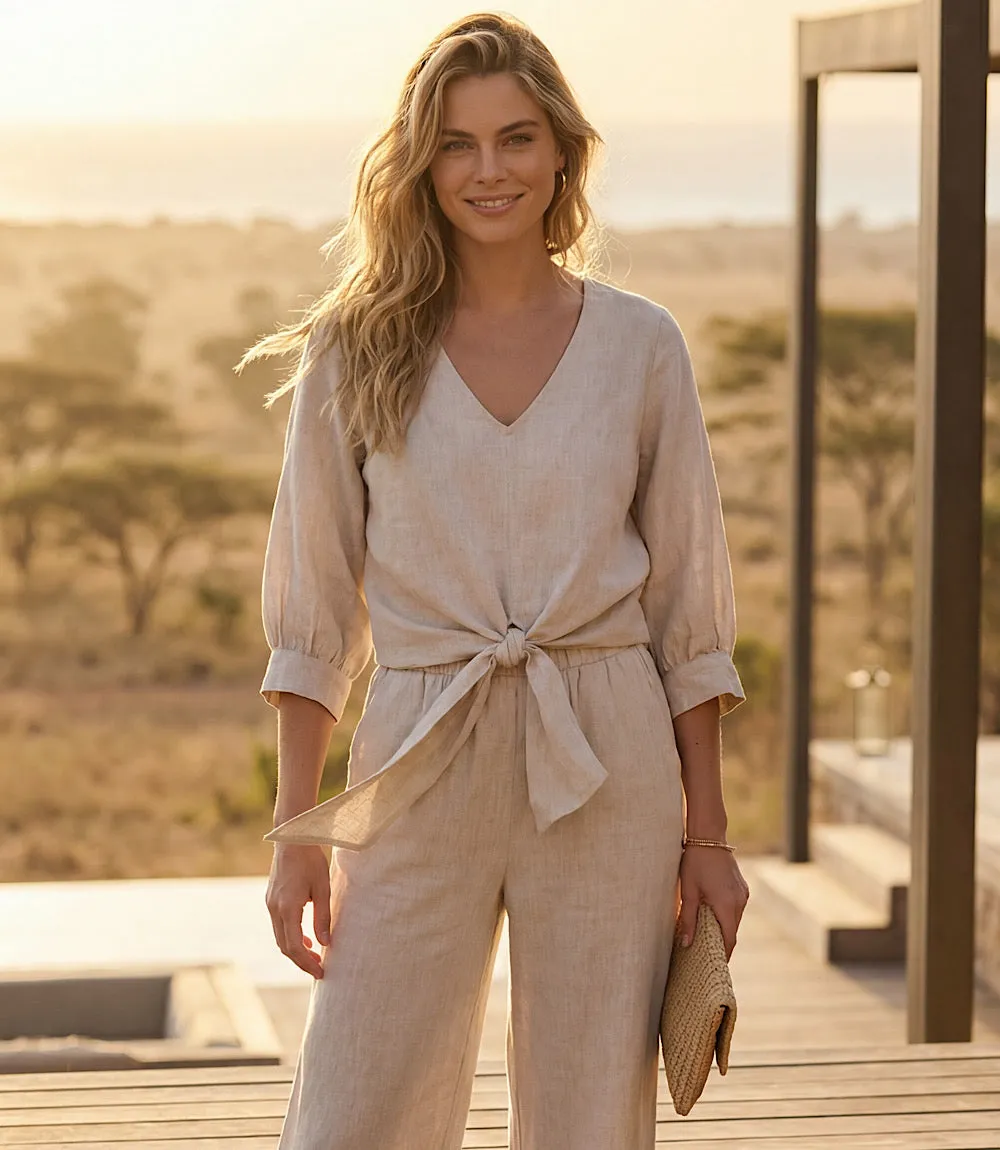 Blouson Sleeve Linen Tie-Front Top sold by Karen Kane product image thumbnail 3