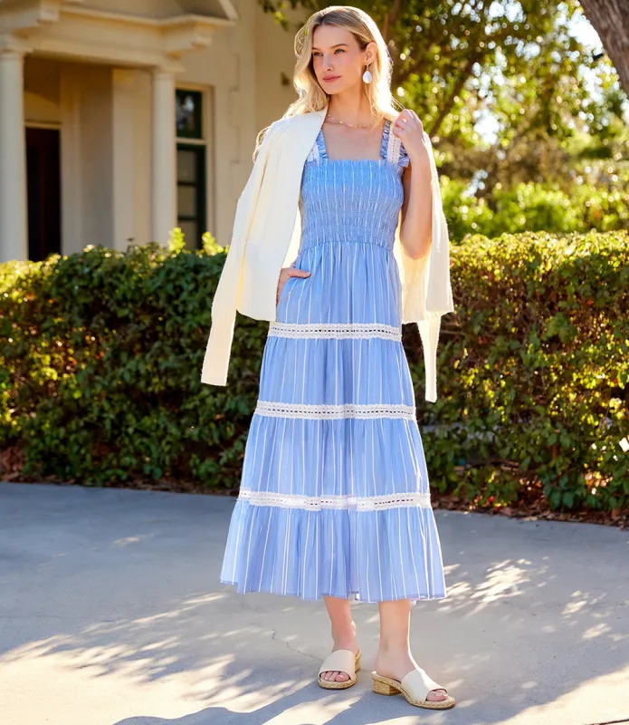 Stripe Sleeveless Tiered Midi Dress made by Karen Kane