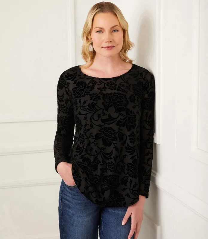 Velvet Burnout Shirttail Top made by Karen Kane