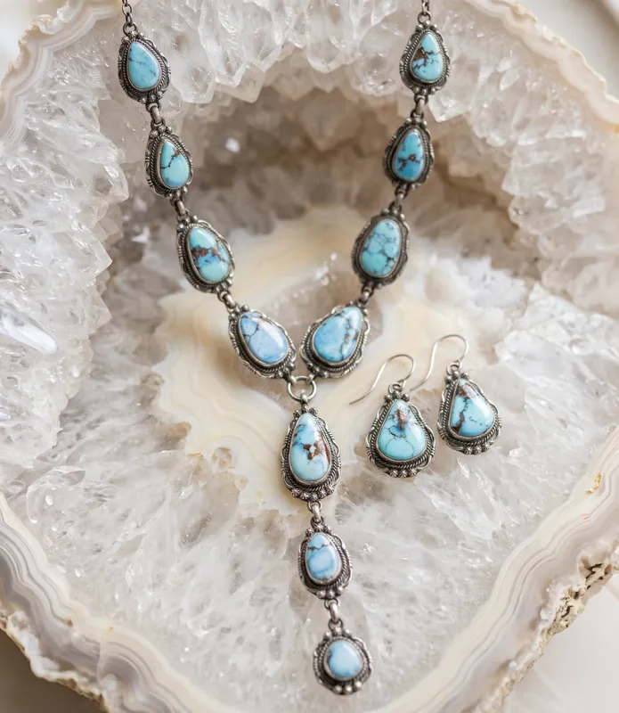 Golden Hill Turquoise Sterling Silver Necklace Set made by Karen Kane