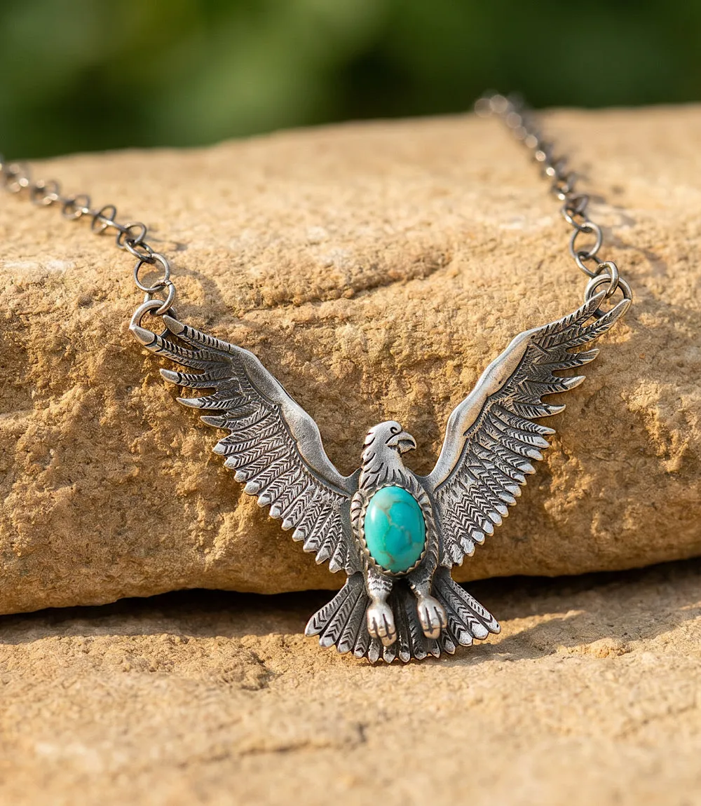 Kingman Turquoise Sterling Silver Eagle Necklace sold by Karen Kane