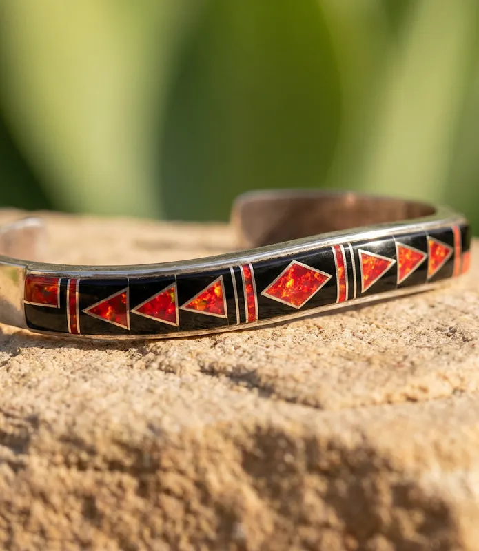 Black Onyx And Red Opal Cuff Bracelet made by Karen Kane