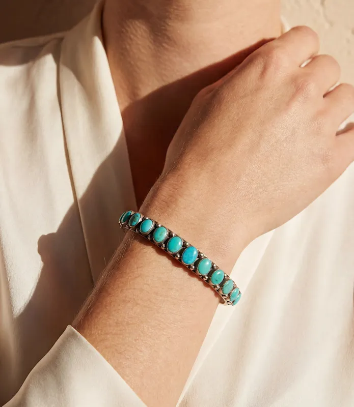 Beaded Turquoise Sterling Silver Cuff Bracelet made by Karen Kane