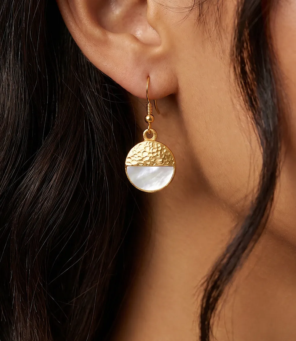Pearl And Hammered Gold Disc Earrings sold by Karen Kane