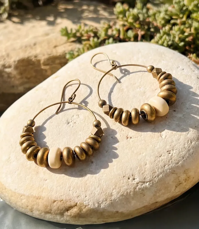 Gold Bead Hoop Earrings made by Karen Kane