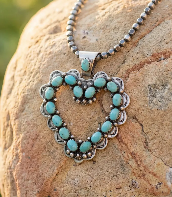 Turquoise Beaded Heart Pendant Necklace made by Karen Kane