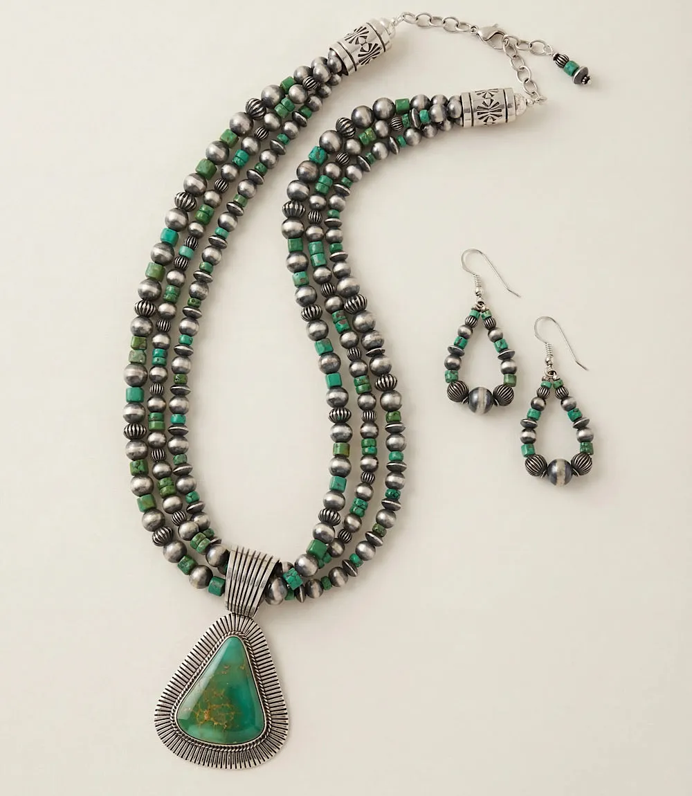 Royston Turquoise Multi Strand Pendant Necklace And Earring Set sold by Karen Kane product image thumbnail 3
