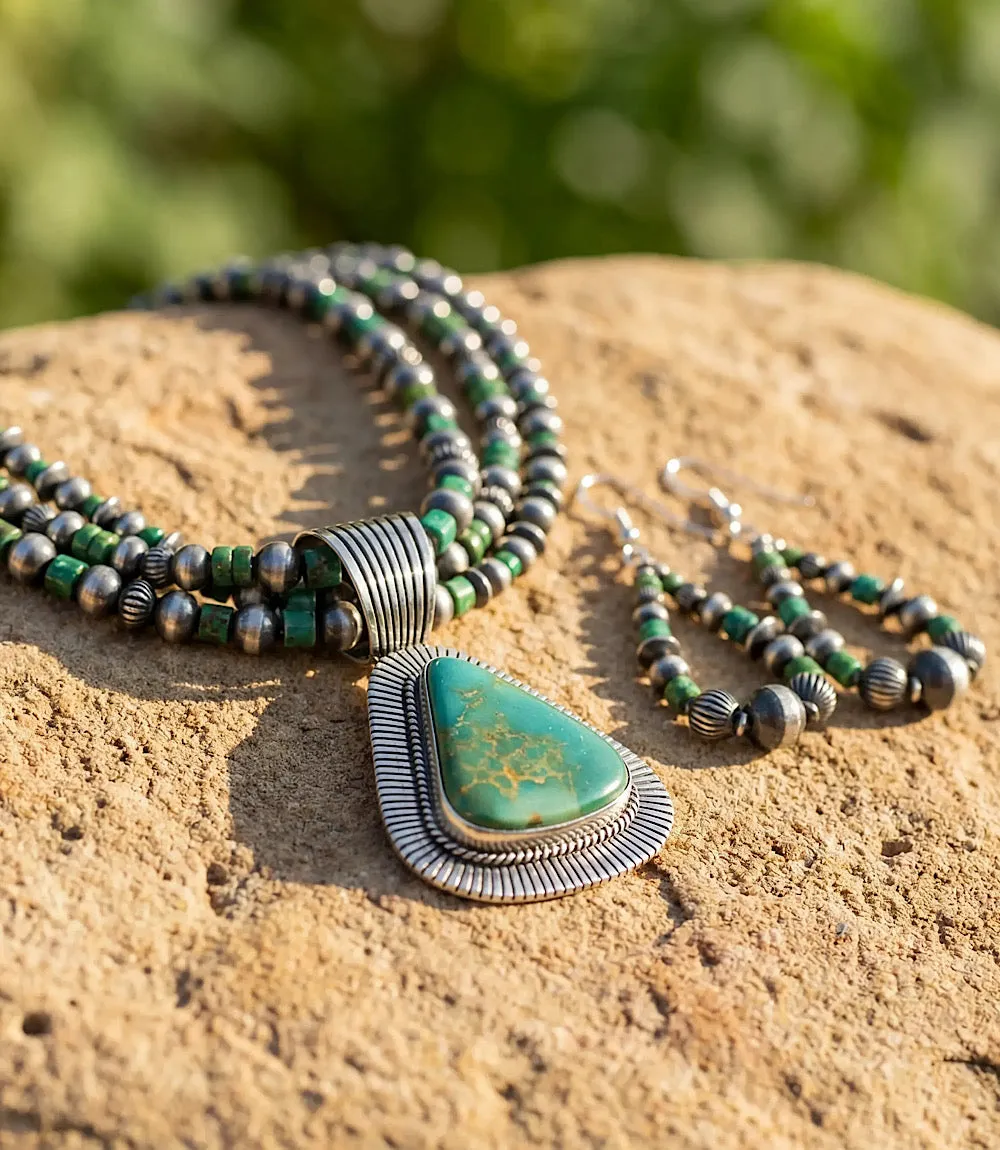 Royston Turquoise Multi Strand Pendant Necklace And Earring Set sold by Karen Kane product image thumbnail 2
