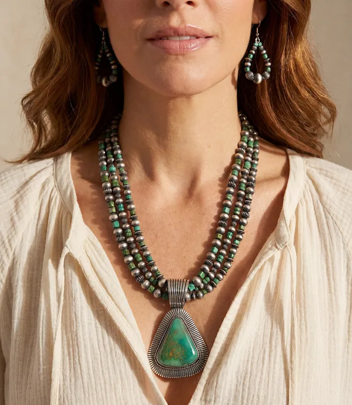 Royston Turquoise Multi Strand Pendant Necklace And Earring Set made by Karen Kane
