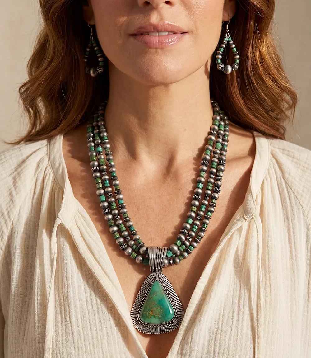 Royston Turquoise Multi Strand Pendant Necklace And Earring Set sold by Karen Kane