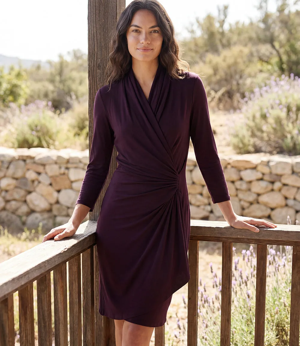3/4 Sleeve Cascade Wrap Dress sold by Karen Kane