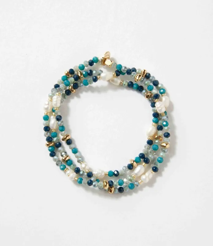 Beaded Gemstone And Pearl Stretch Bracelet made by Karen Kane