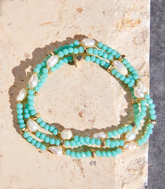 Beaded Gemstone And Pearl Stretch Bracelet made by Karen Kane