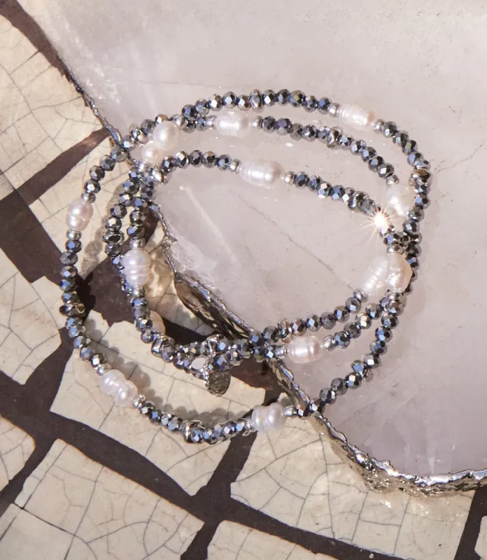 Beaded Gemstone And Pearl Stretch Bracelet made by Karen Kane
