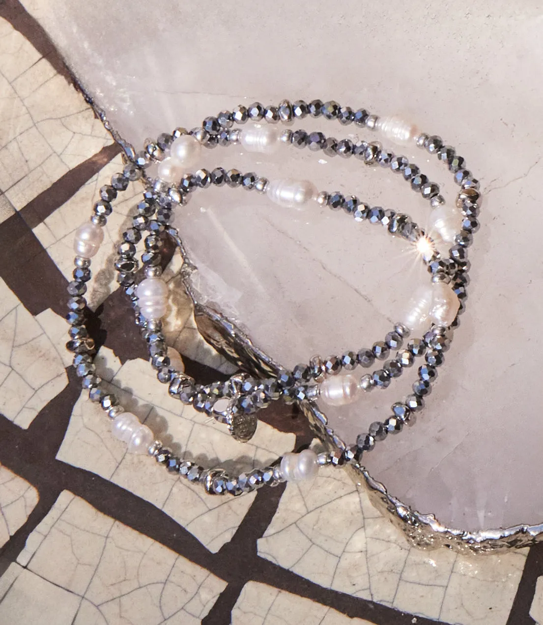 Beaded Gemstone And Pearl Stretch Bracelet sold by Karen Kane