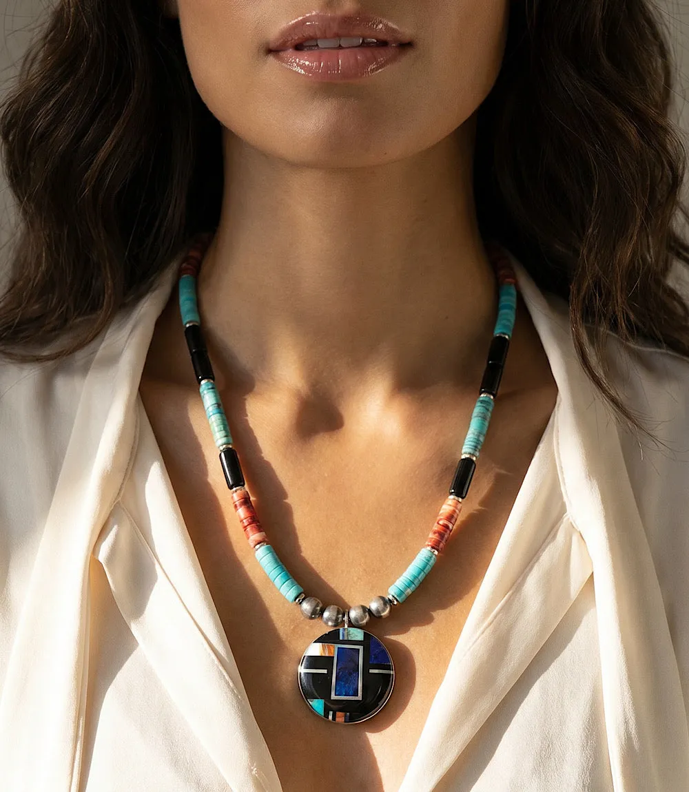 Beaded Turquoise, Jet, And Spiny Oyster Shell Pendant Necklace sold by Karen Kane product image thumbnail 5