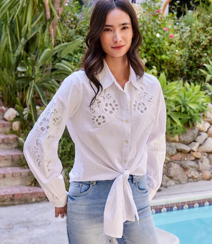 Embroidered Tie Front Top made by Karen Kane