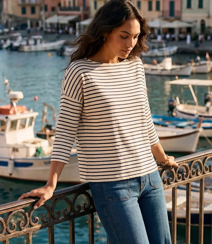 Petite Size Stripe 3/4 Sleeve Boatneck Top made by Karen Kane