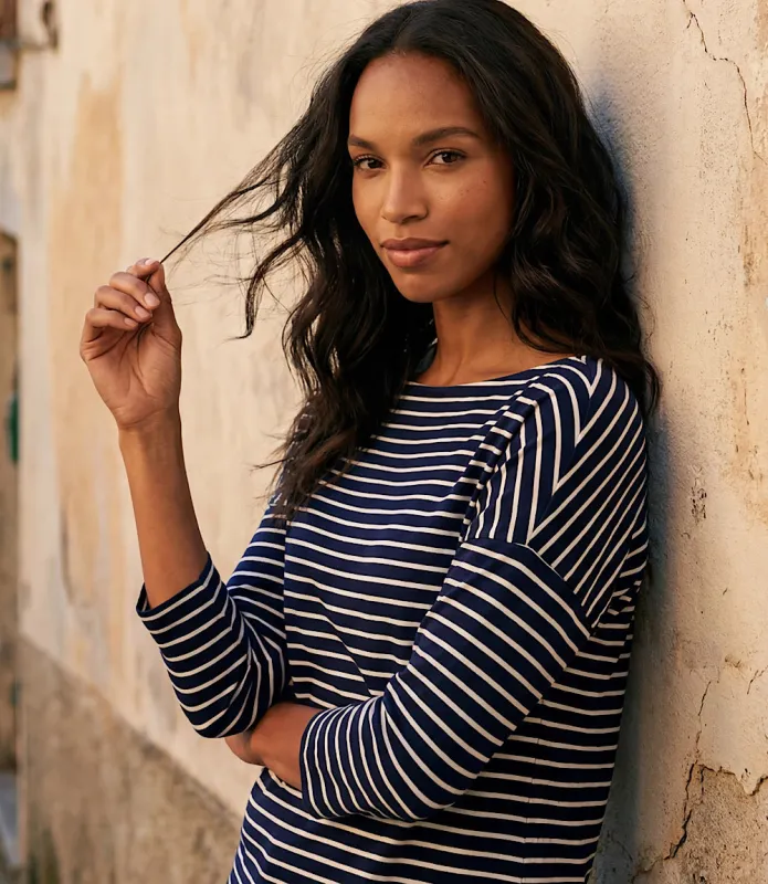 Stripe 3/4 Sleeve Boatneck Top made by Karen Kane