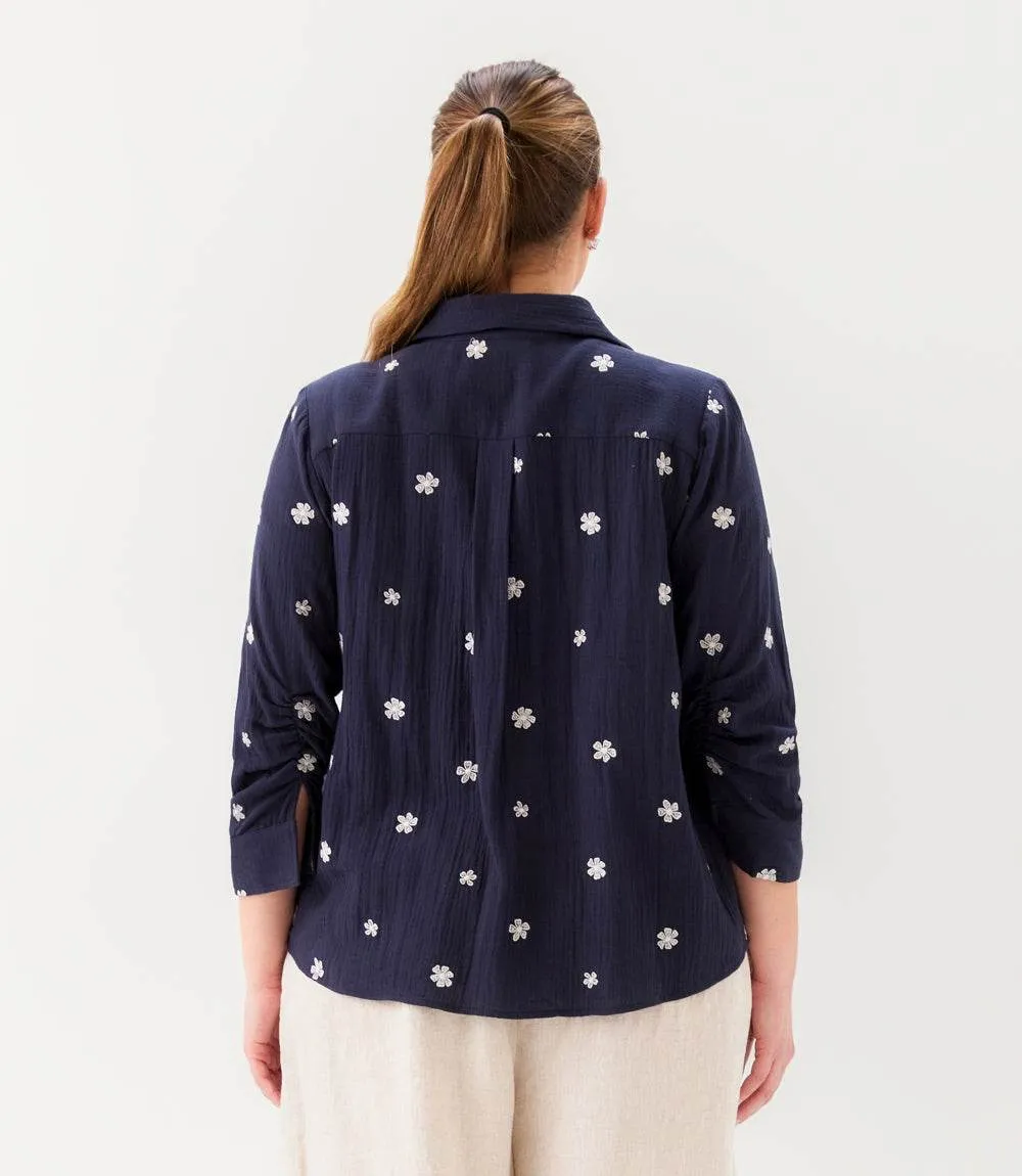 Plus Size Embroidered Ruched Sleeve Shirt sold by Karen Kane product image thumbnail 5