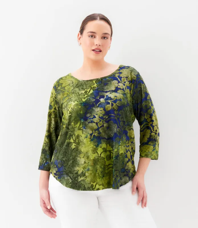 Plus Size 3/4 Sleeve Burnout Shirttail Top made by Karen Kane