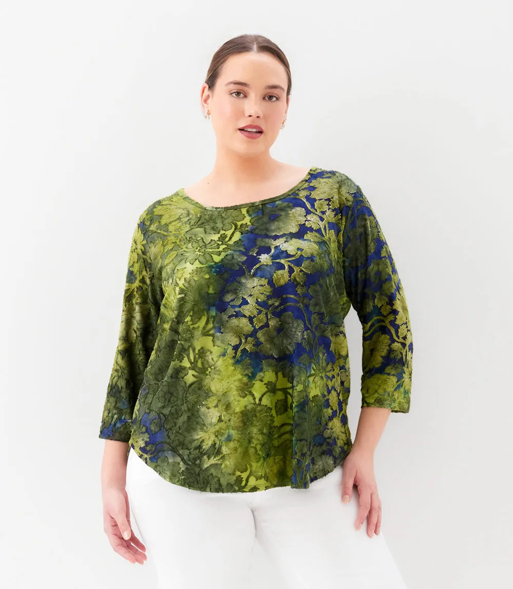 Plus Size 3/4 Sleeve Burnout Shirttail Top sold by Karen Kane