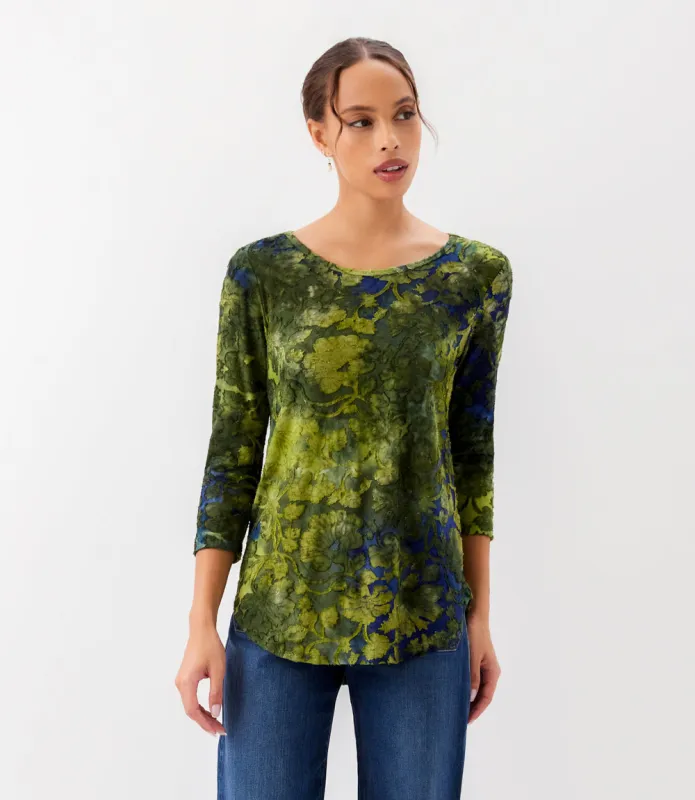 Petite Size 3/4 Sleeve Burnout Shirttail Top made by Karen Kane