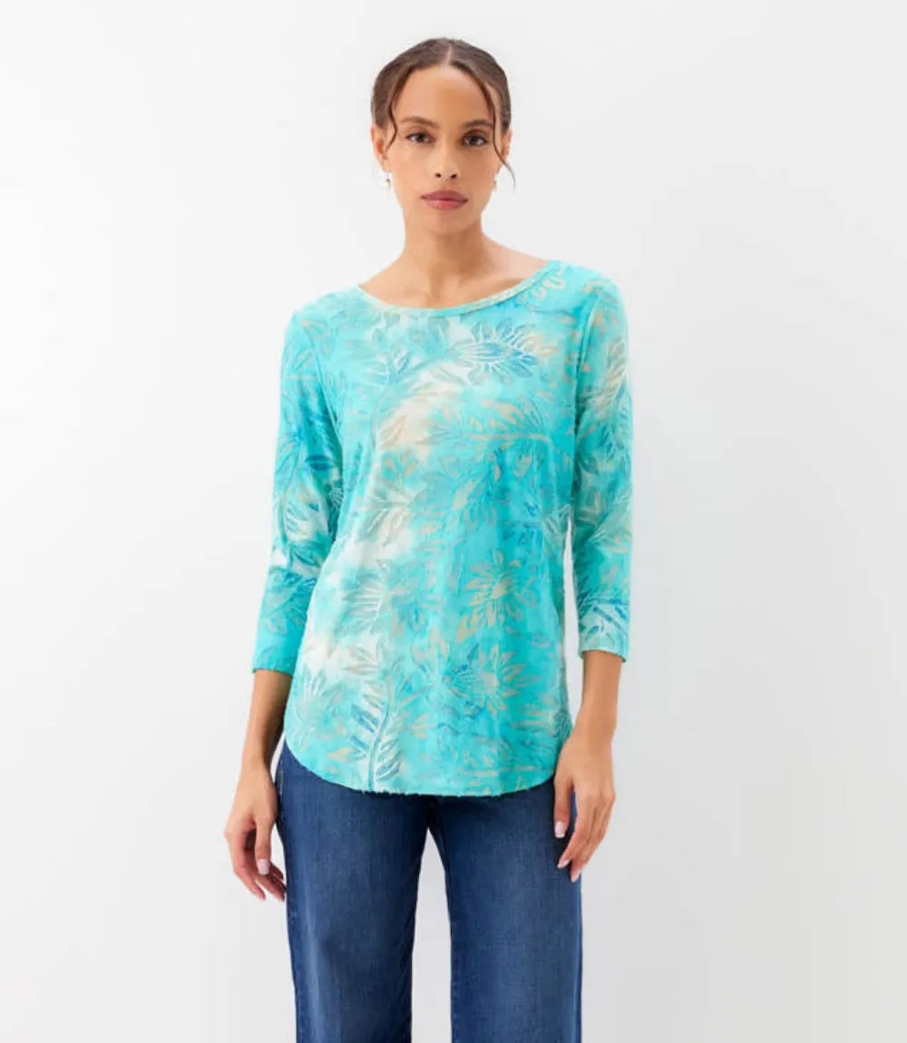 3/4 Sleeve Burnout Shirttail Top sold by Karen Kane