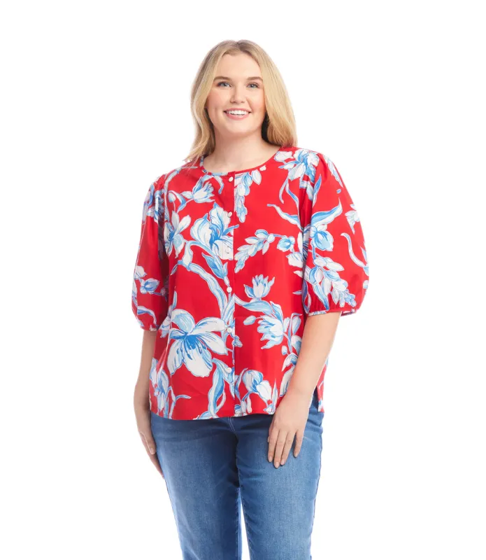 Plus Size Puff Sleeve Button-Front Shirt made by Karen Kane