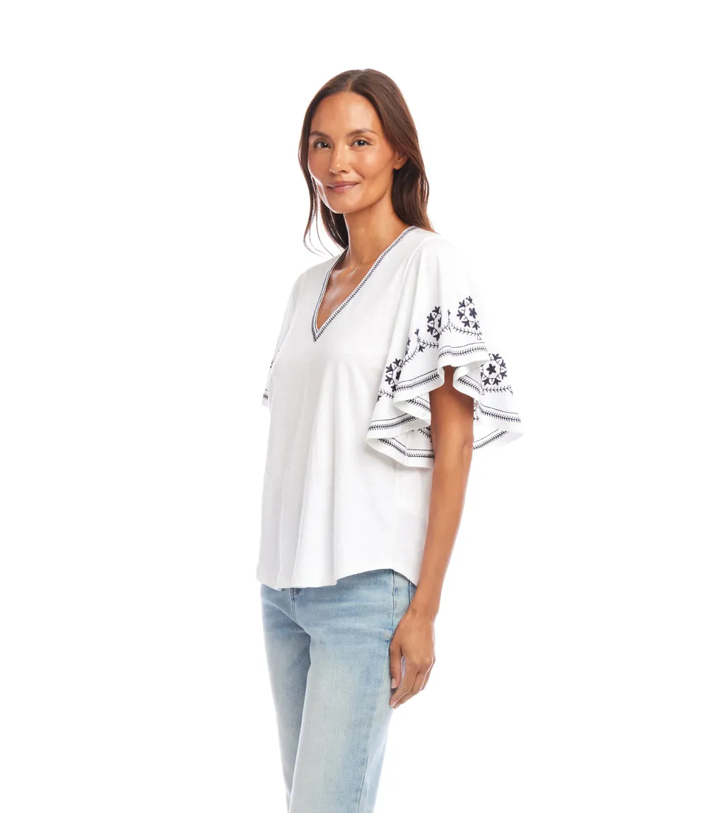 Petite Size Embroidered Flutter Sleeve Top sold by Karen Kane product image thumbnail 5